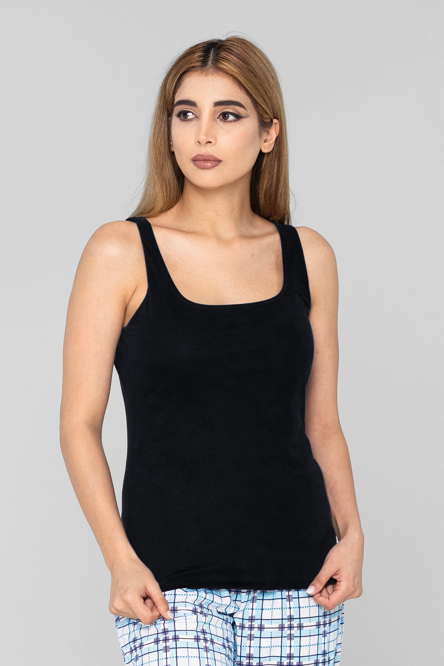 Enorsia Women's Black Cotton Strap Vest - Uk 10