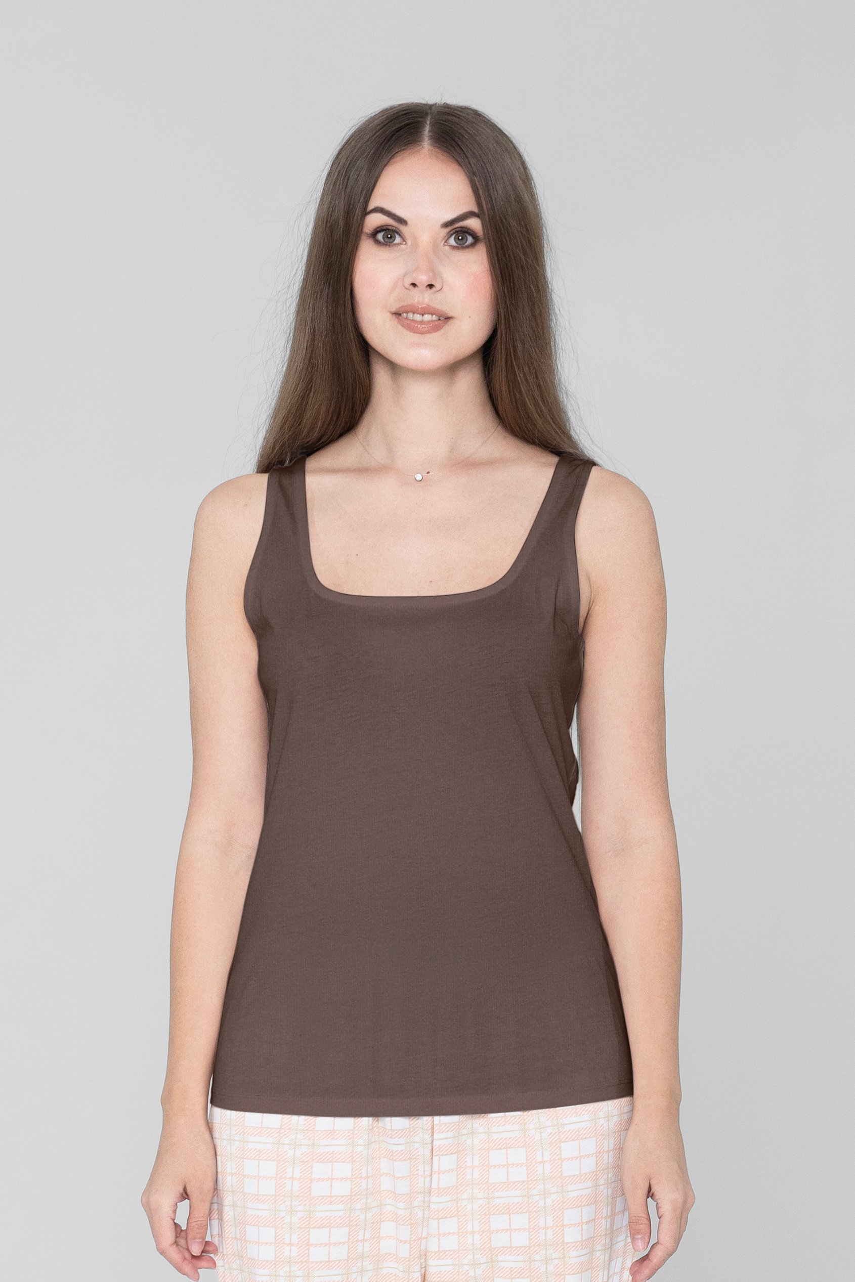 Enorsia Women's Brown Cotton Strap Vest - Uk 12
