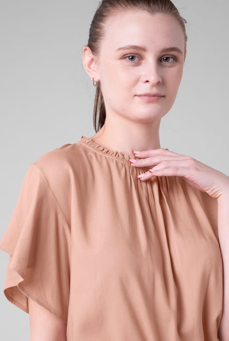 Womens Cream Ruffle Stand Collar Tops