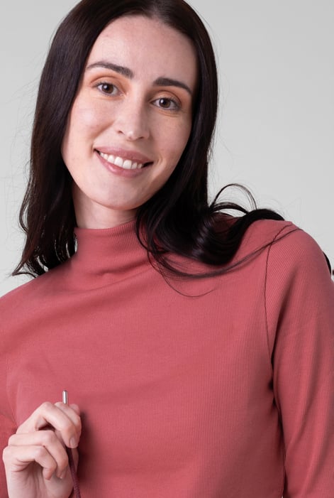 Womens Red High Neck Ribbed Top