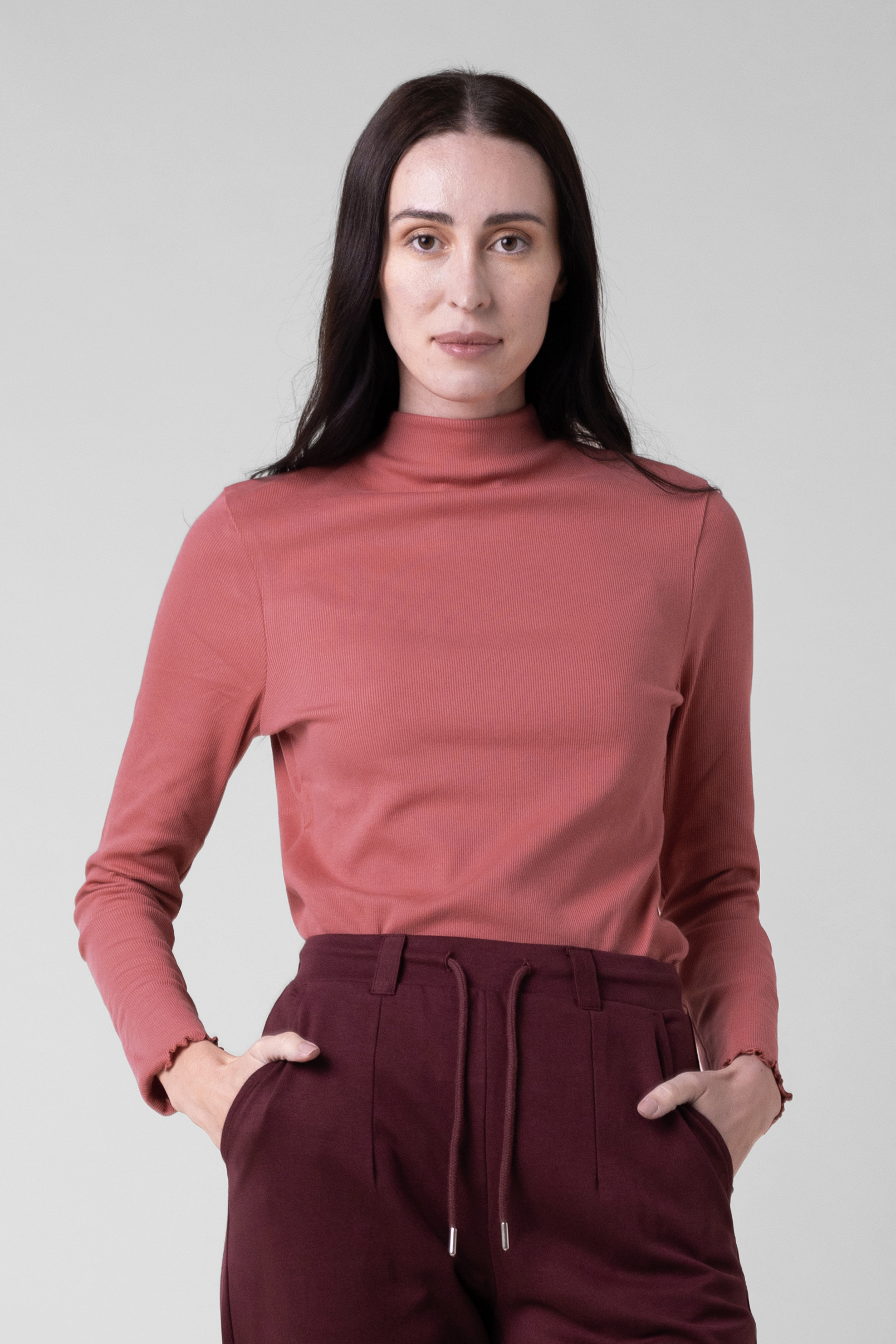 Womens High Neck Ribbed Top