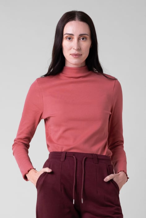 Womens Red High Neck Ribbed Top