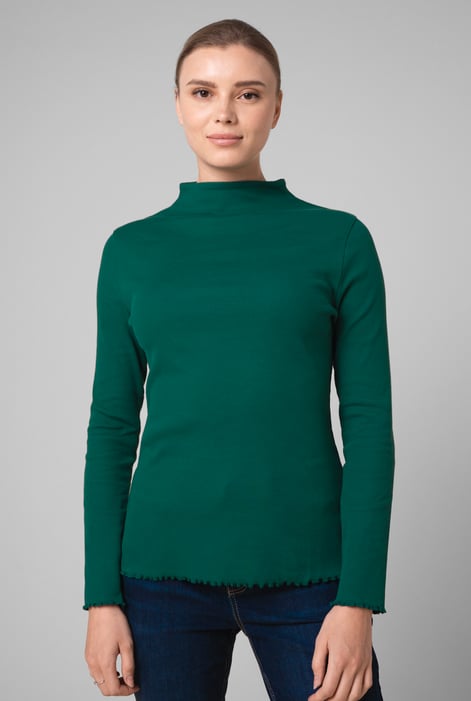 Womens Red High Neck Ribbed Top