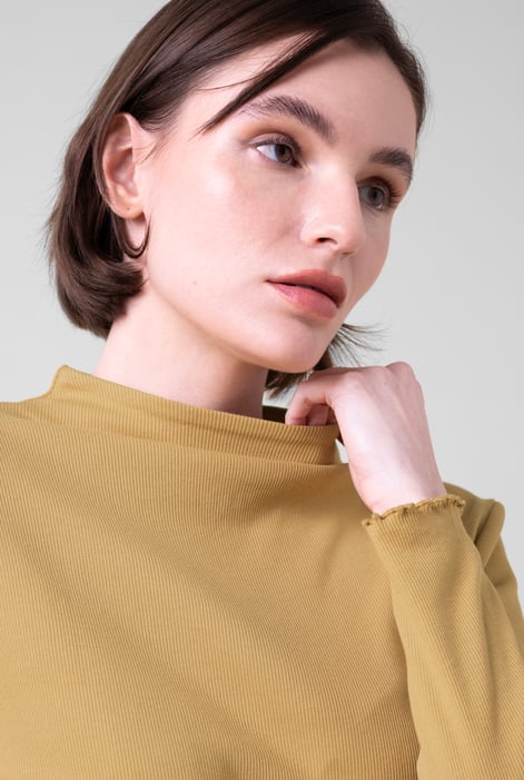 Womens Yellow High Neck Ribbed Top