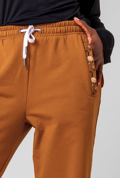 Orange Stretchy Embroidery Design Details Trousers