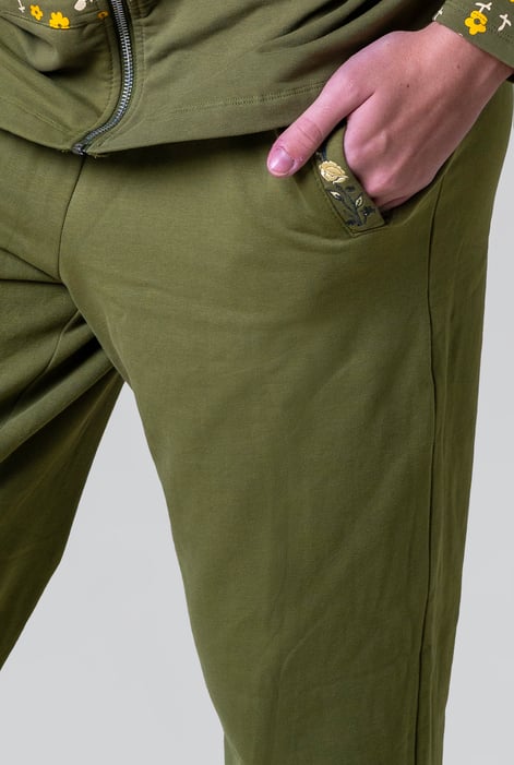Green Stretchy Embroidery Design Details Trousers