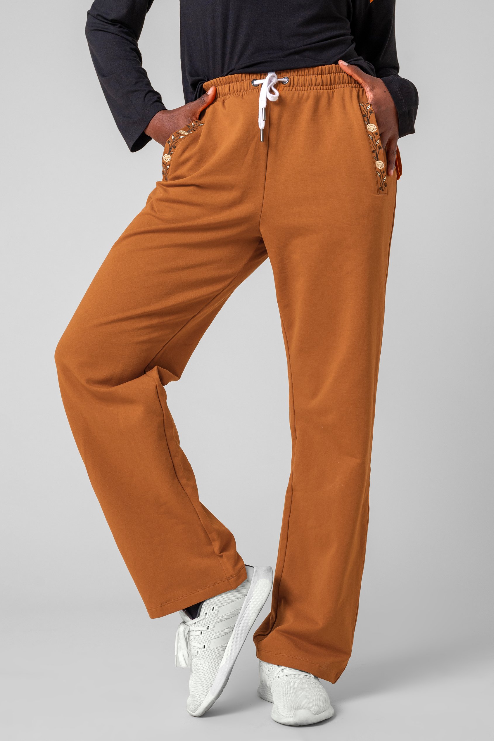 Stretchy Embroidery Design Details Trousers