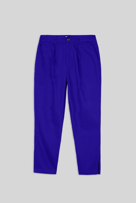 Womens Blue Pleated Cropped Trouser