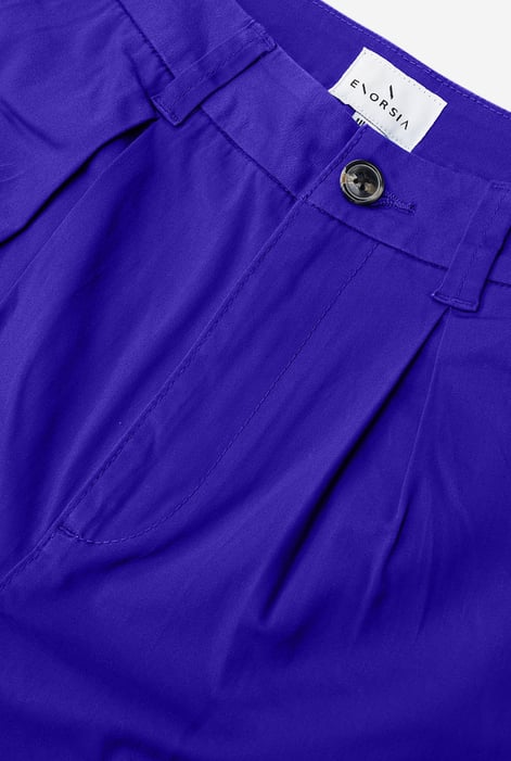 Womens Blue Pleated Cropped Trouser