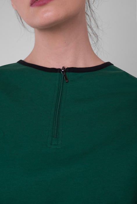 Womens Green Drop Shoulder Zip Through Top