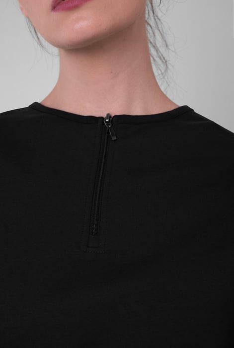 Womens Black Drop Shoulder Zip Through Top