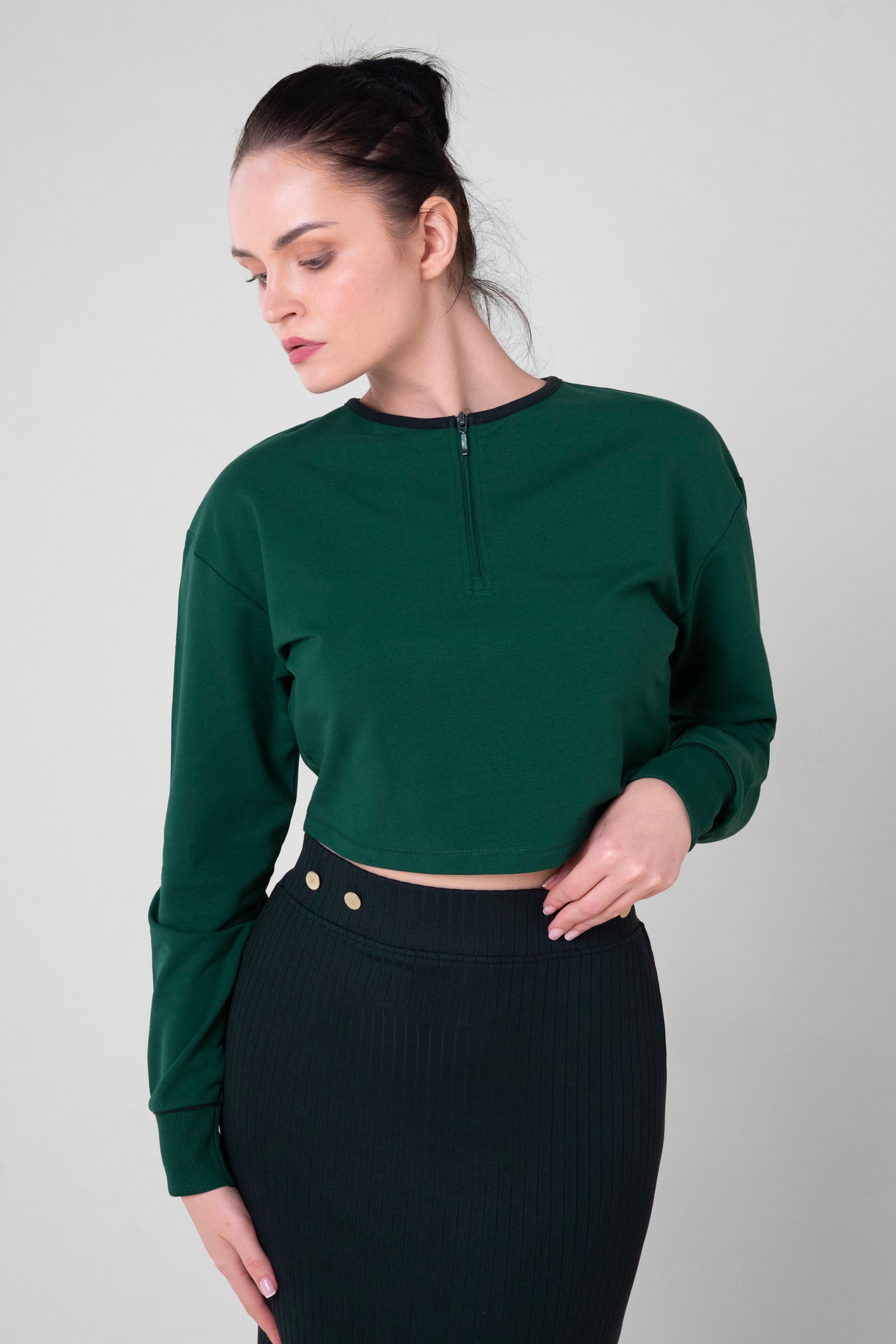 Womens Drop Shoulder Zip Through Top