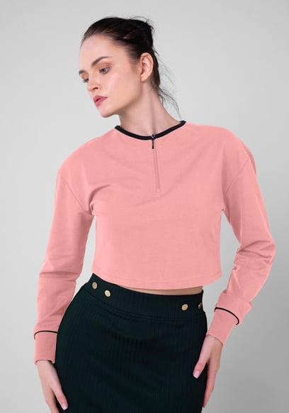 Womens Drop Shoulder Zip Through Top