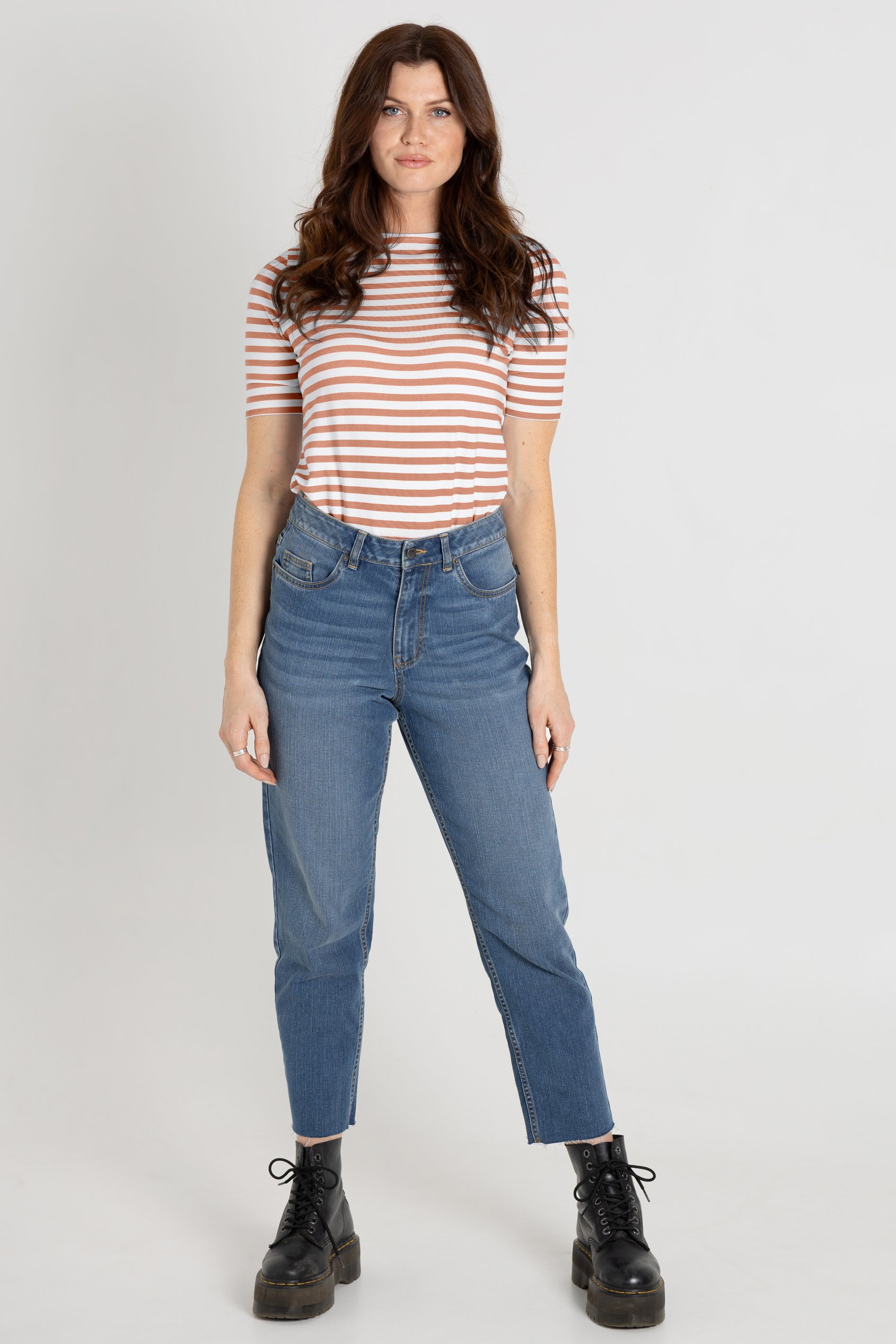 Stripe Jersey Button Back T-Shirt Top
