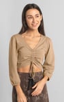 Womens Ruched Long Sleeve Crop Top