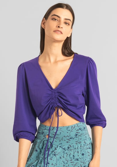 Womens Ruched Long Sleeve Crop Top