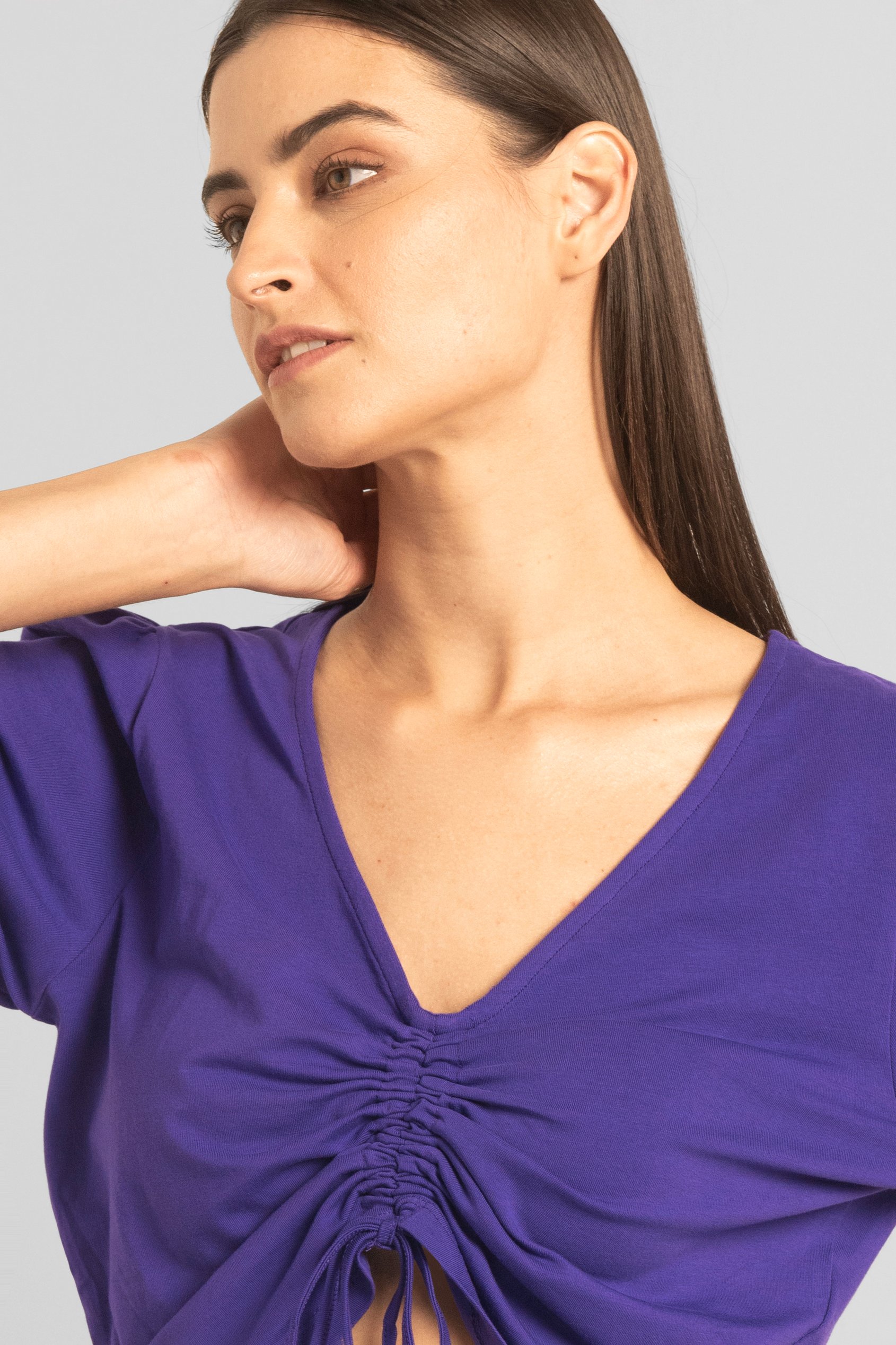 Womens Ruched Long Sleeve Crop Top
