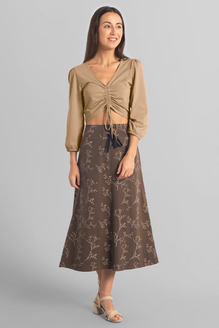 Womens Ruched Long Sleeve Crop Top