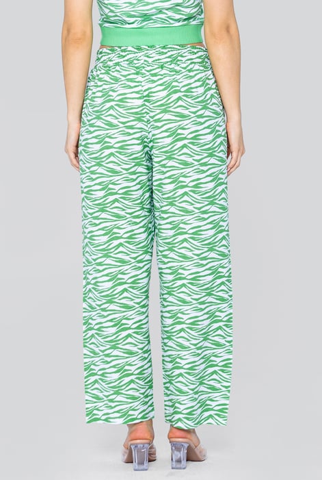 Green Zebra Print Straight leg Trousers