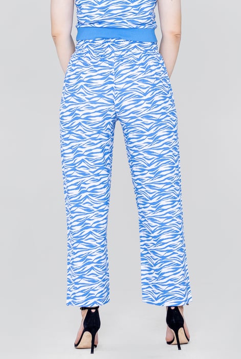 Blue Zebra Print Straight leg Trousers
