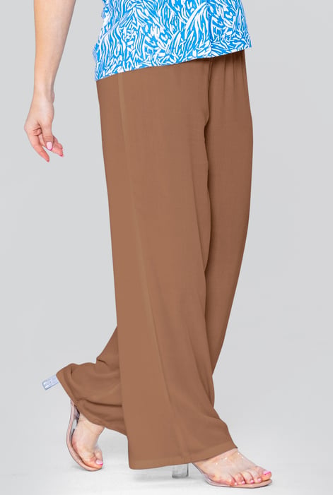 Brown see through Crepe Viscose Wide-Leg Trousers