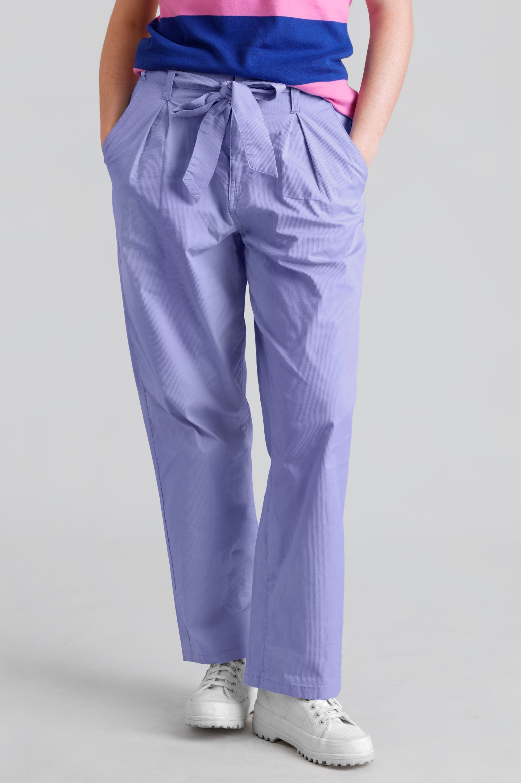 Enorsia Women's Blue Stretch Cotton Belted Trousers - Uk 18