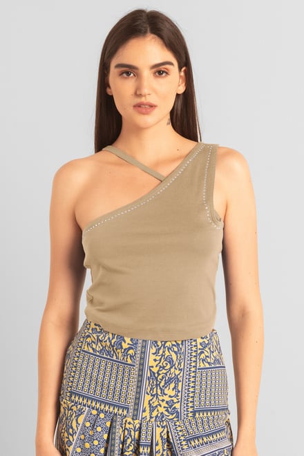 Solid ​Knitted Asymmetrical Tank Top