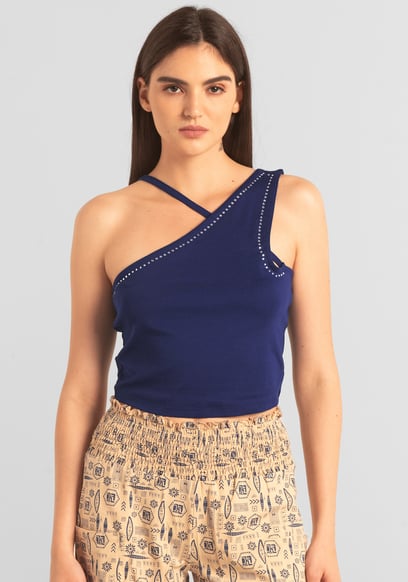 Solid ​Knitted Asymmetrical Tank Top
