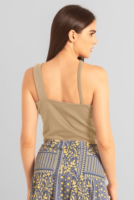 Cream Solid ​Knitted Asymmetrical Tank Top