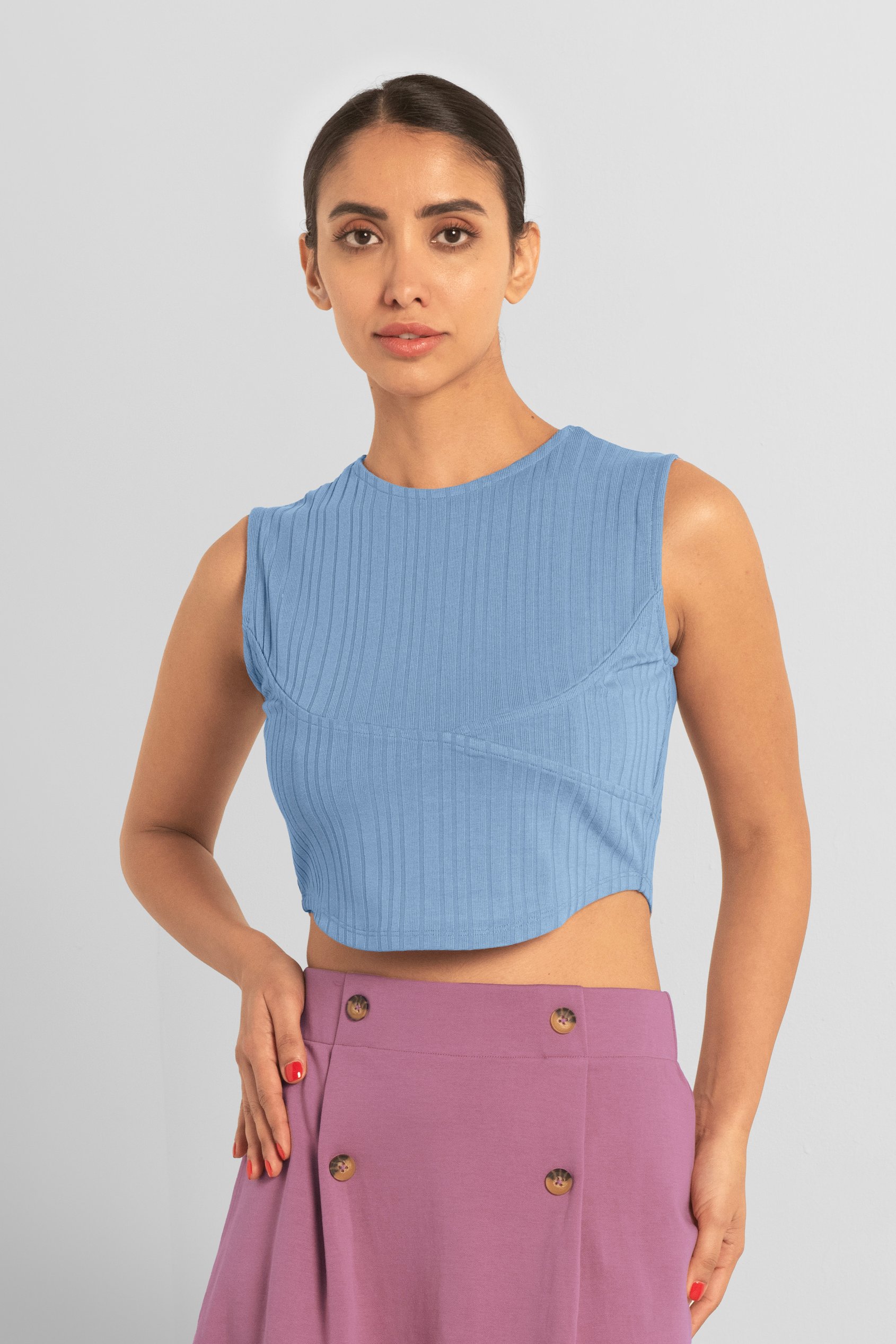 Enorsia Women's Blue ’S Crew Neck Crop Top | - Uk 12