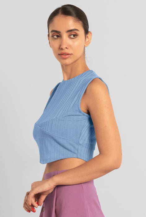 Blue Sleeveless Curve Hem Workout Top