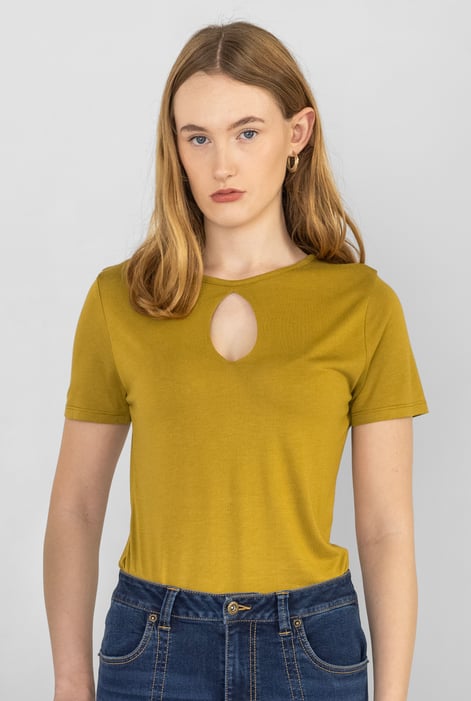 Green Key Hole Detail Short Sleeve Viscose Top