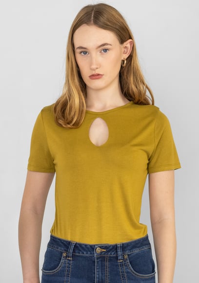Key Hole Detail Short Sleeve Viscose Top