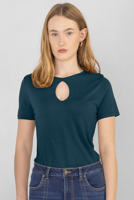 Green Key Hole Detail Short Sleeve Viscose Top