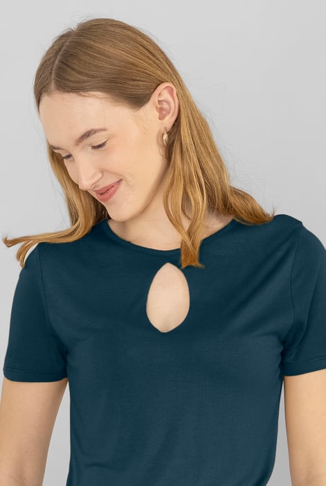 Green Key Hole Detail Short Sleeve Viscose Top