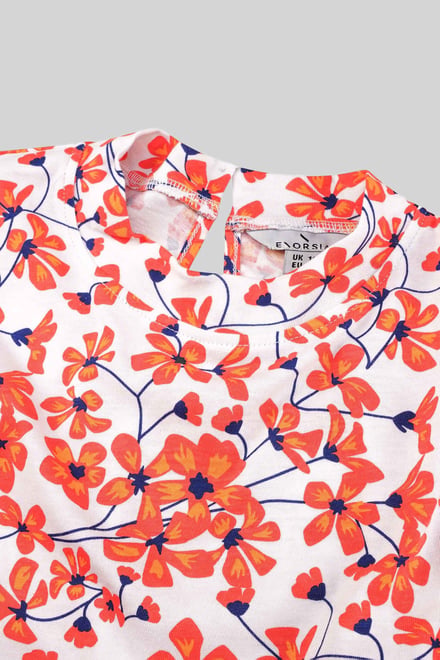 Floral Printed Smocked Hem Frill Top