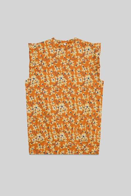 Floral Printed Smocked Hem Frill Top