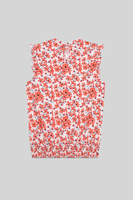Floral Printed Smocked Hem Frill Top