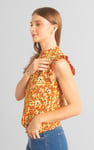 Floral Printed Smocked Hem Frill Top