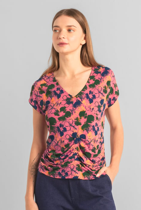 Womens Yellow Floral Print Wrap Ruffle Sleeve Top