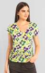 Womens Floral Print Wrap Ruffle Sleeve Top
