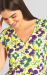 Womens Floral Print Wrap Ruffle Sleeve Top