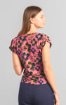 Womens Floral Print Wrap Ruffle Sleeve Top
