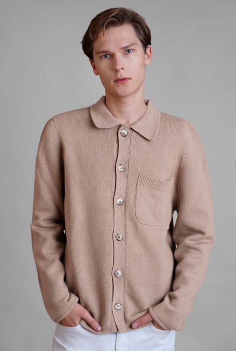 Men’s Beige Knitted Button Through Shirts