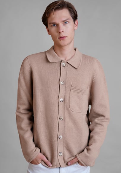 Men's Neutral Knitted Button Through Shirts