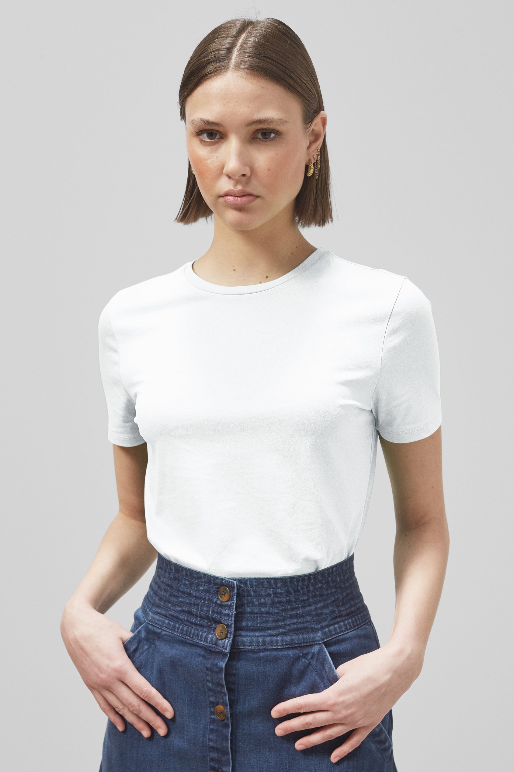 Enorsia Women's White Essential Crew Neck T-Shirt - Uk 14