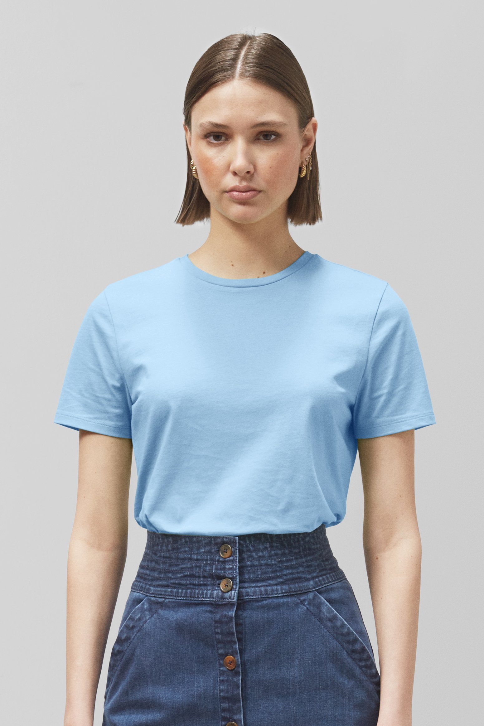 Enorsia Women's Blue Essential Crew Neck T-Shirt - Uk 14