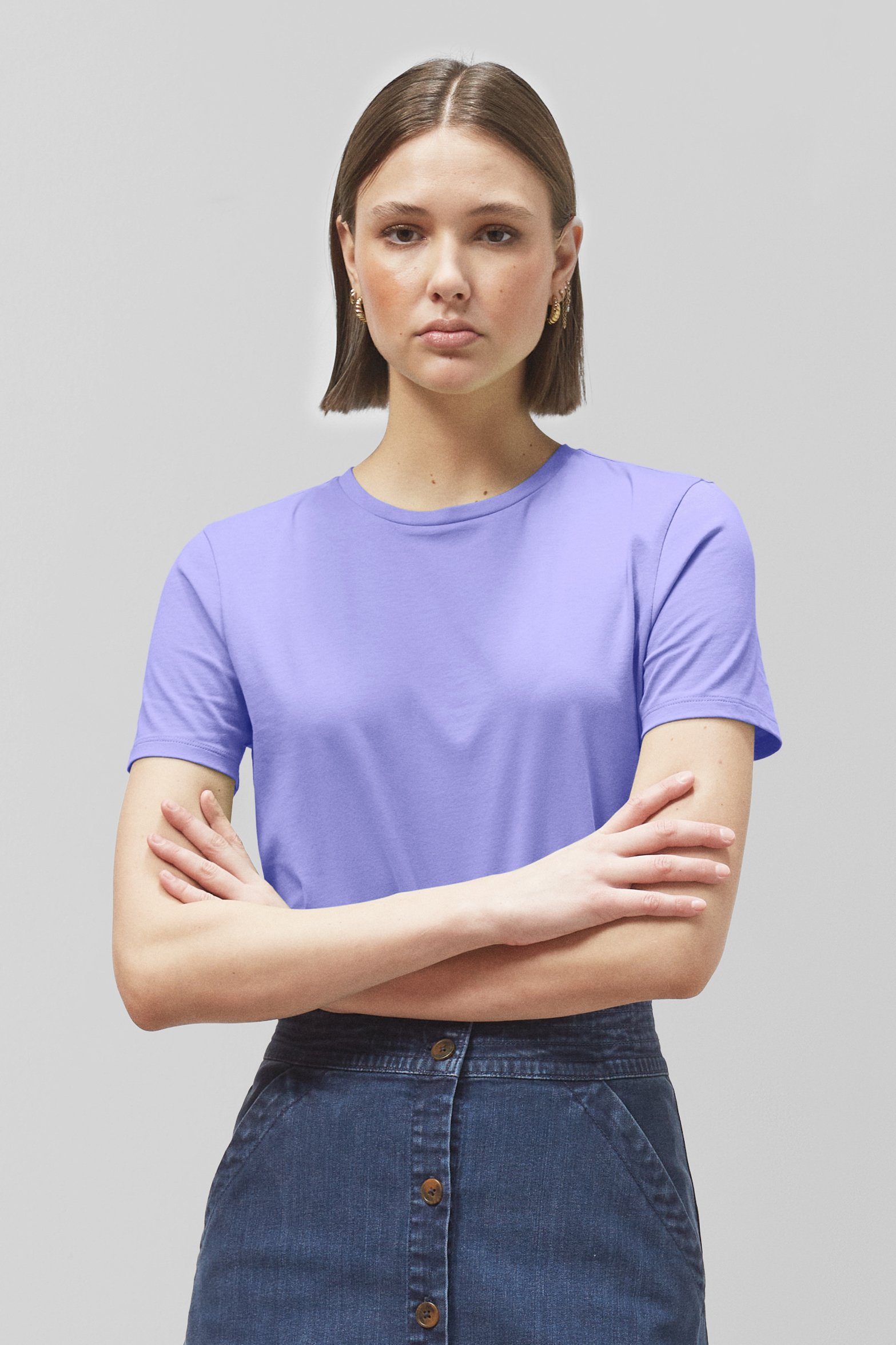 Enorsia Women's Purple Essential Crew Neck T-Shirt - Uk 14
