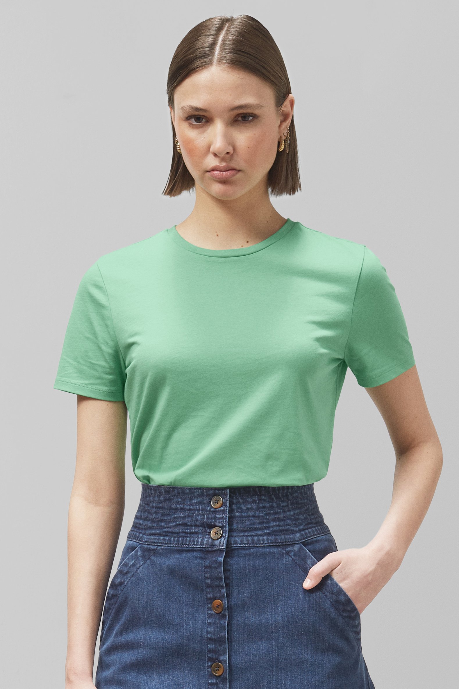 Enorsia Women's Green Essential Crew Neck T-Shirt - Uk 14