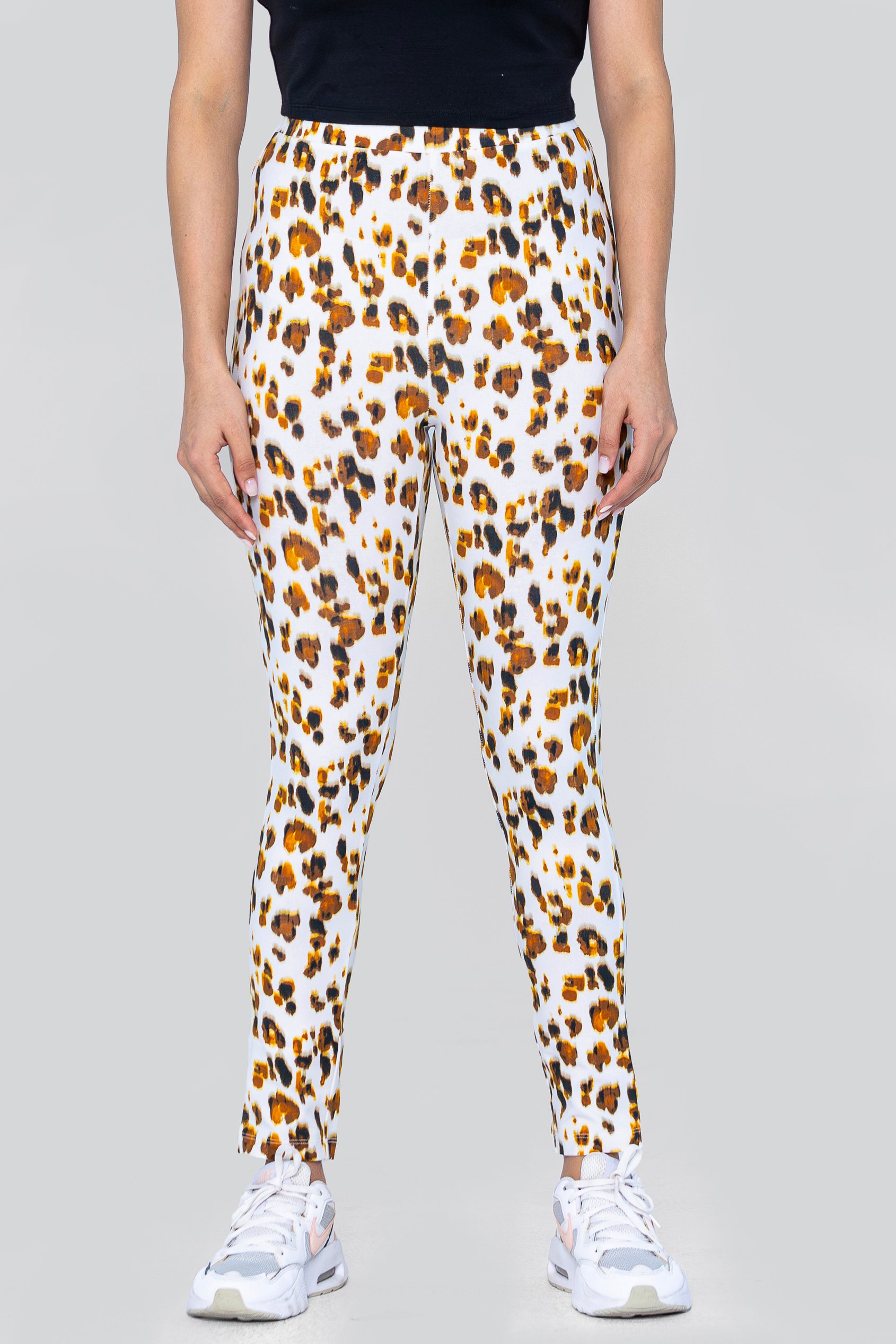 Enorsia Women's White Leopard Print Regular Length Leggings - Uk 18